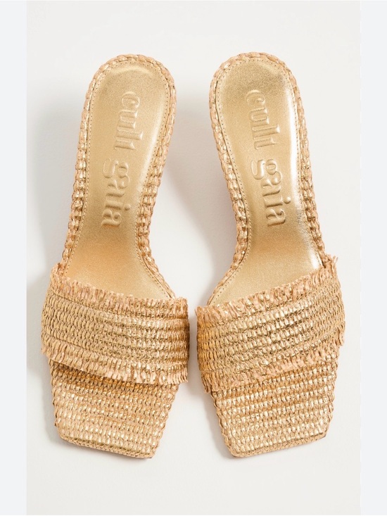 cult gaia Shoes - Cult Gaia Ada Gold Straw Metallic Square Toe Sandals / 39 / 8.5